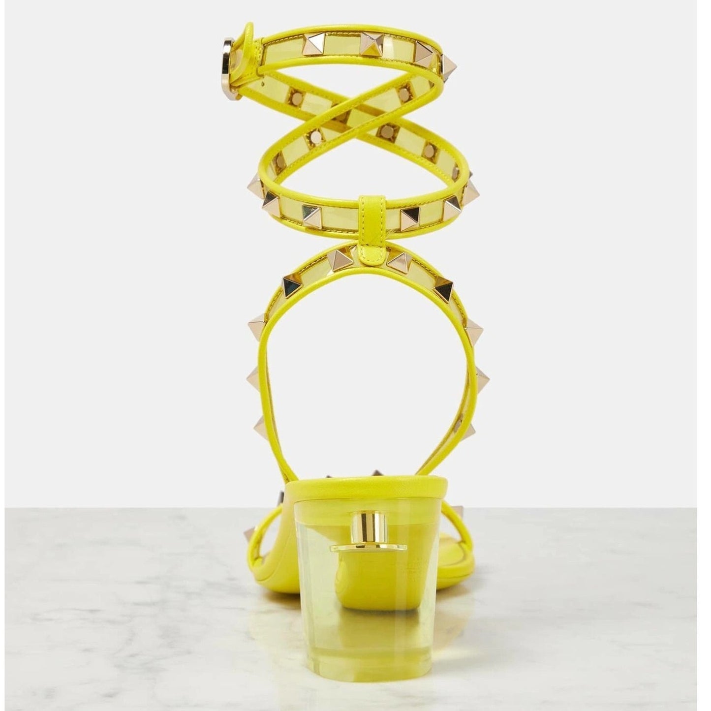 Valentino Garavani Yellow Rockstud PVC Leather Sandals