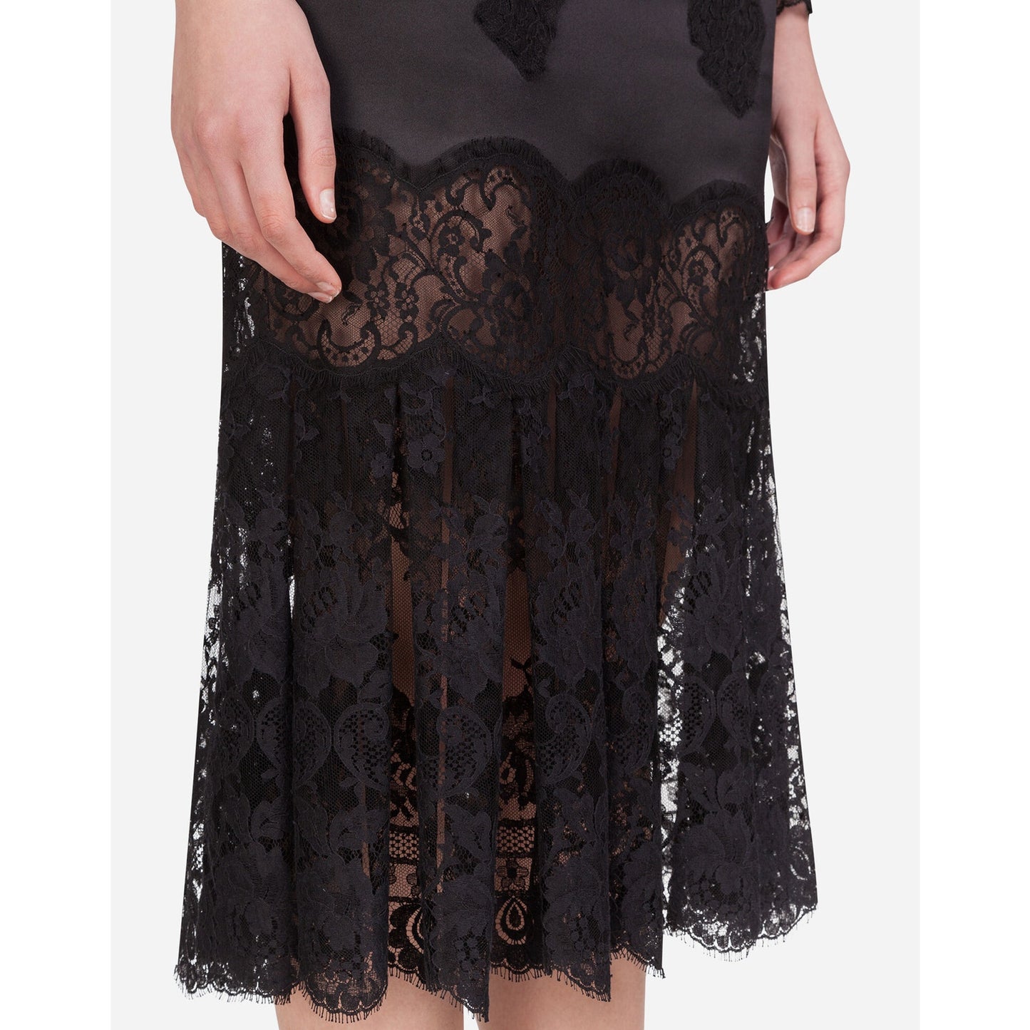 NWT Dolce & Gabbana Chantilly Lace Silk Satin Midi Dress Black IT 40 US S