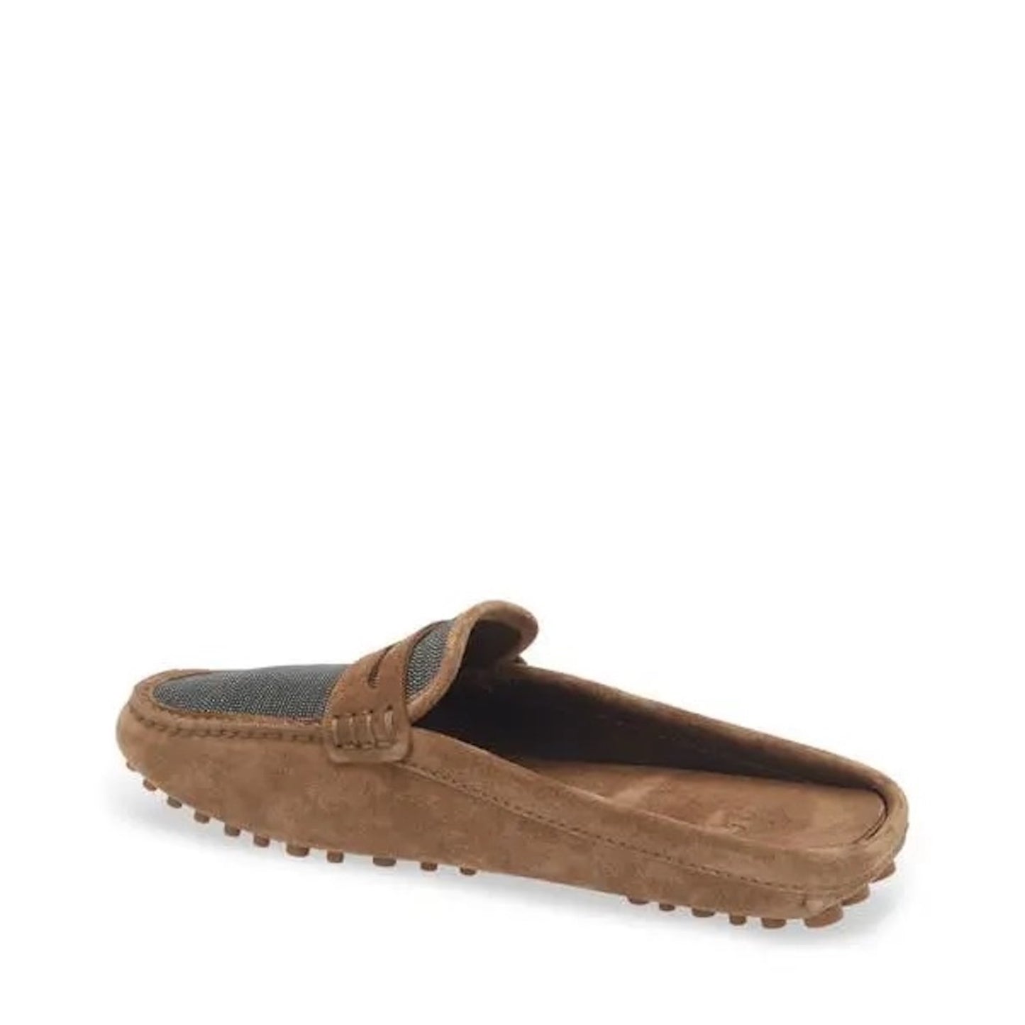 Brunello Cucinelli Monili Suede Driving Mules Brown