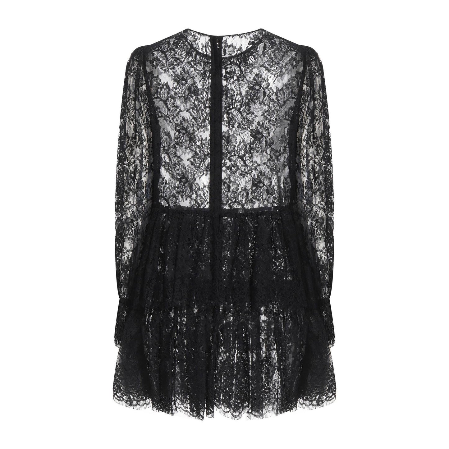 NWT Dolce & Gabbana Black Ruffled Short Lace Dress 40 S