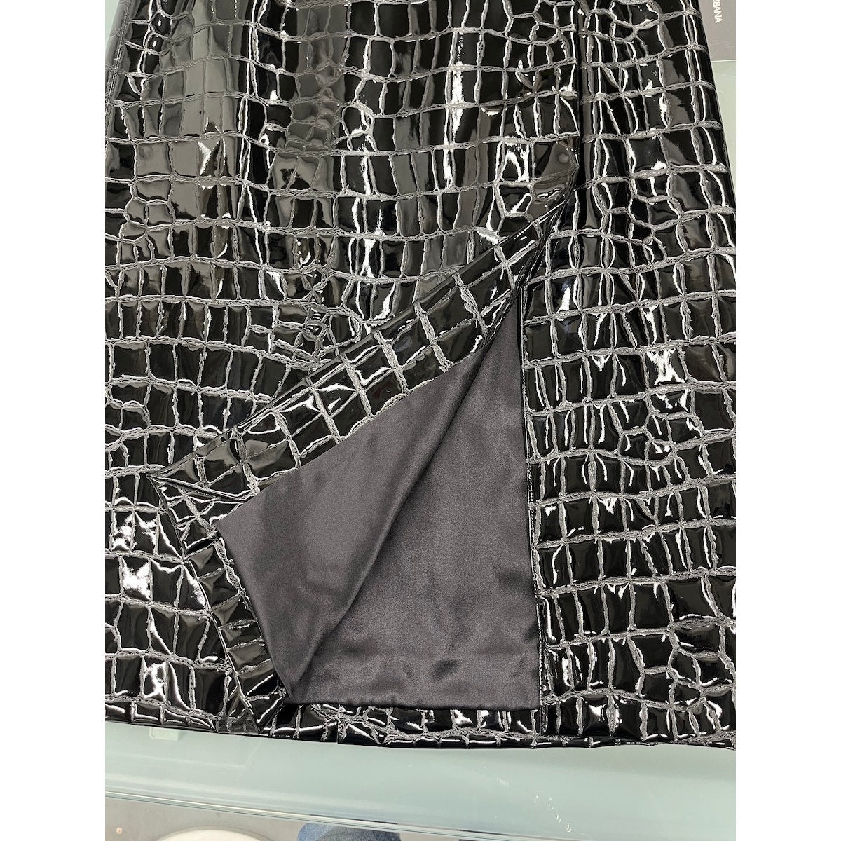 NWT Dolce & Gabbana Black Croc Faux-Leather Midi Skirt IT 36 US XXS