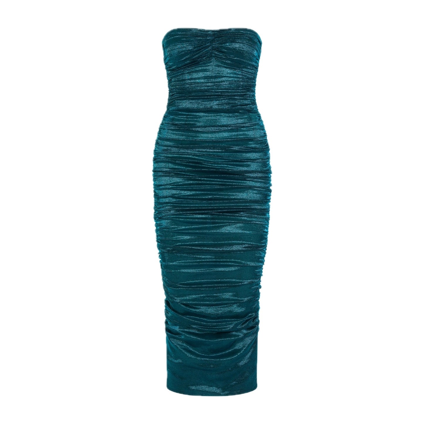 Dolce & Gabbana Green Longuette Lame Satin Ruched Bodycon Midi Dress
