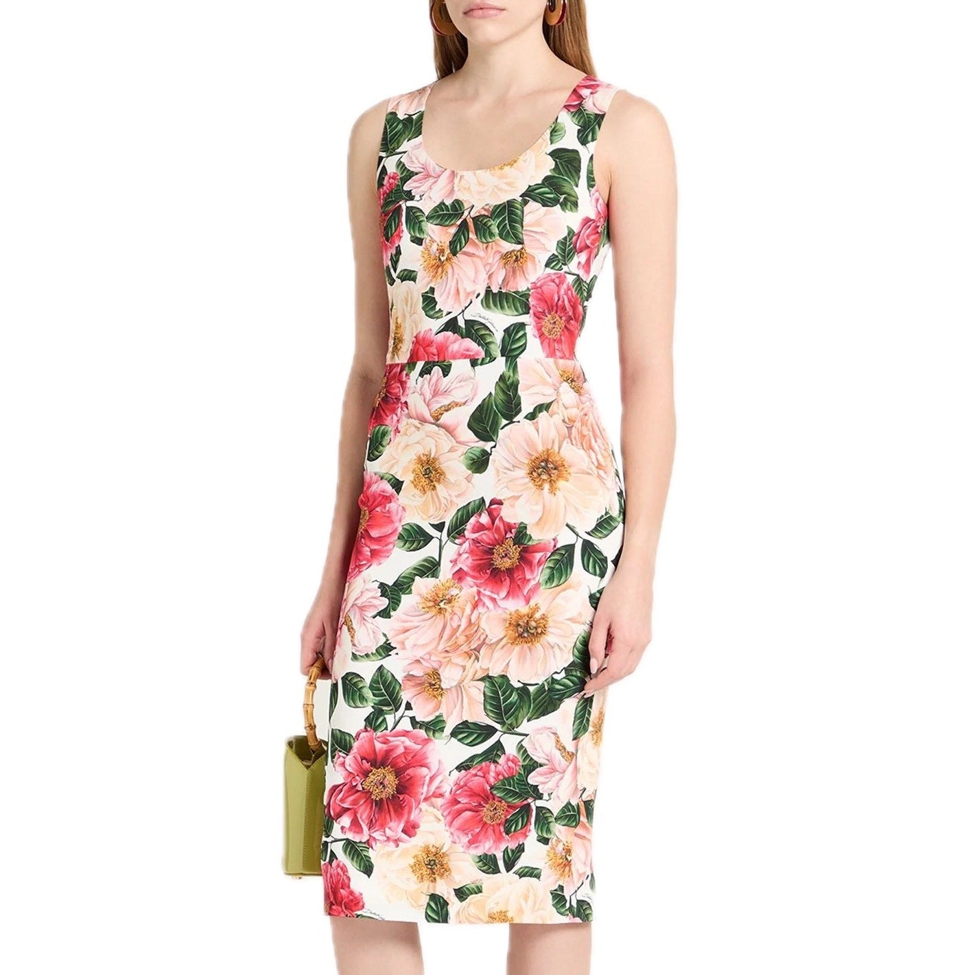 NWT Dolce & Gabbana Pink Multi Floral Midi Bodycon Dress IT 40 S
