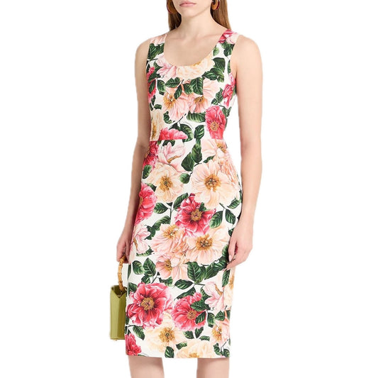 NWT Dolce & Gabbana Pink Multi Floral Midi Bodycon Dress IT 40 S