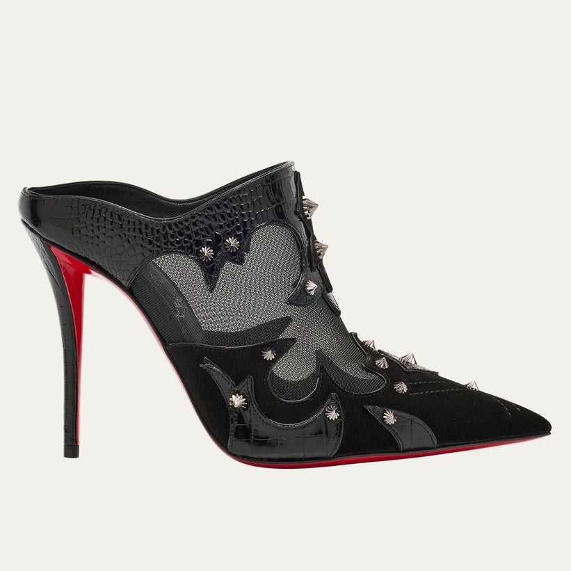 Christian Louboutin Black Mulatiag 100 Suede Mesh Mule Pumps