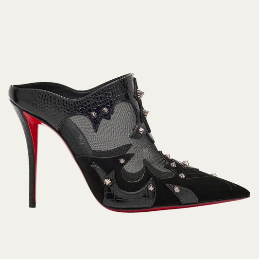 Christian Louboutin Black Mulatiag 100 Suede Mesh Mule Pumps