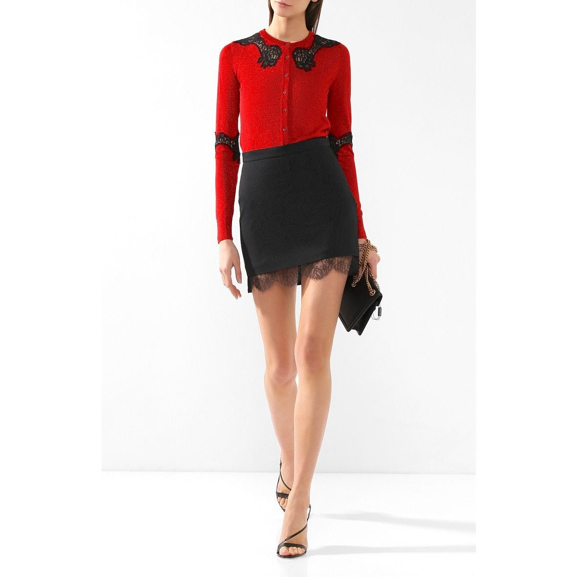 NWT Dolce & Gabbana Red Black Lame ace Cardigan top  IT 42 US M