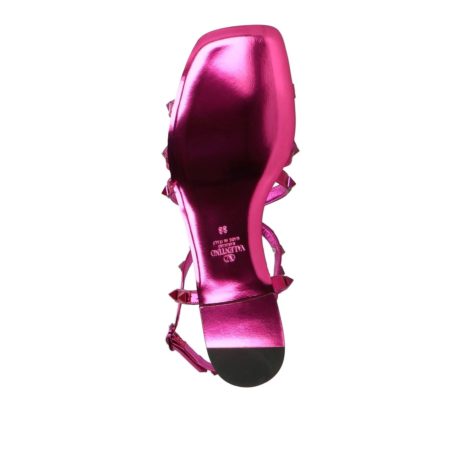 Valentino Garavani Pink Rockstud Mirrored Strappy Flat Sandals