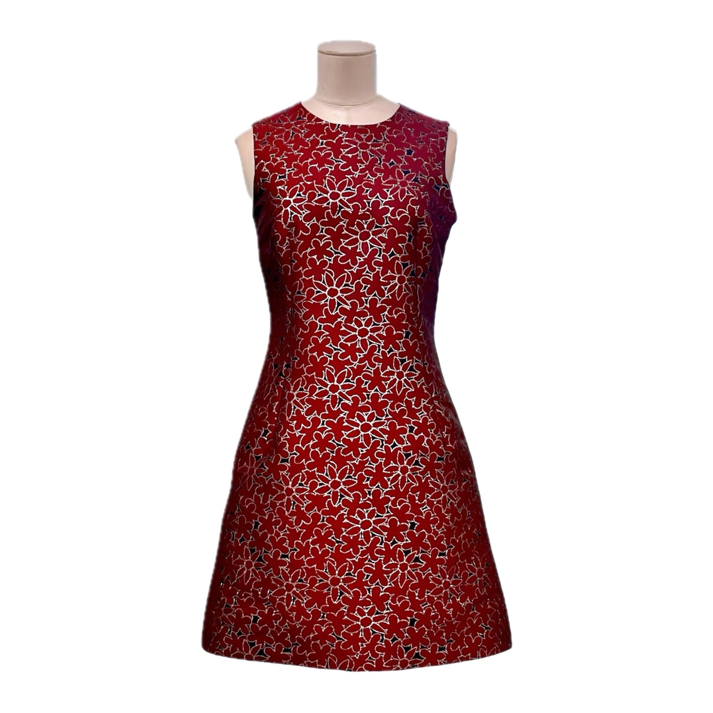 DOLCE & GABBANA Red Metallic Jacquard Sleeveless Mini Dress 40 S