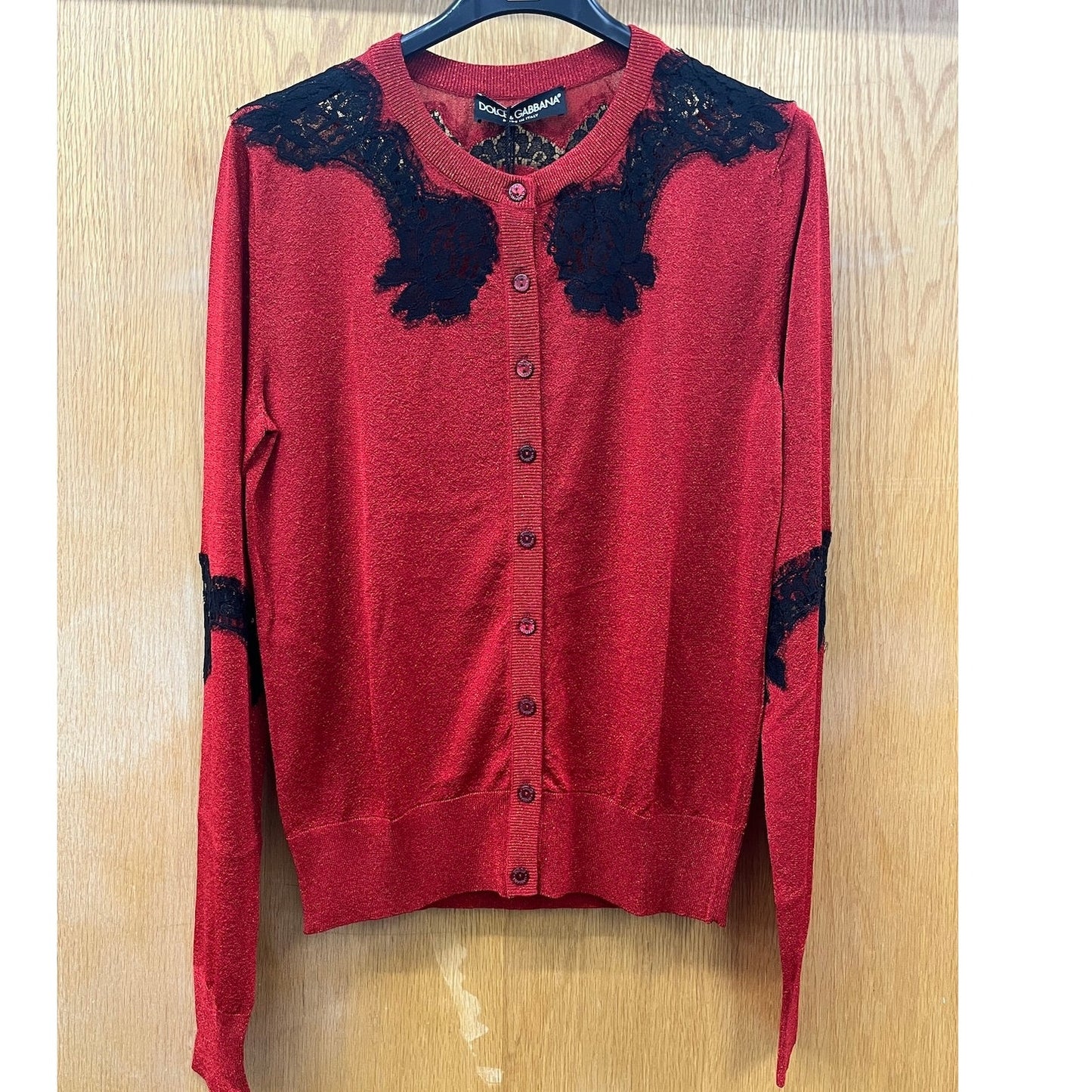 NWT Dolce & Gabbana Red Black Lame ace Cardigan top  IT 42 US M