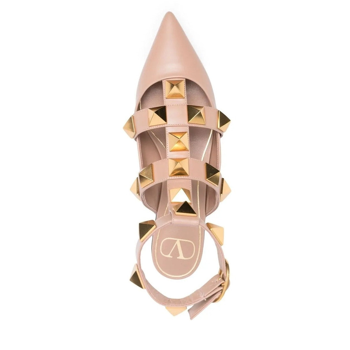 Valentino Garavani Beige Roman Stud Ballerina Flat Ankle Strap 36