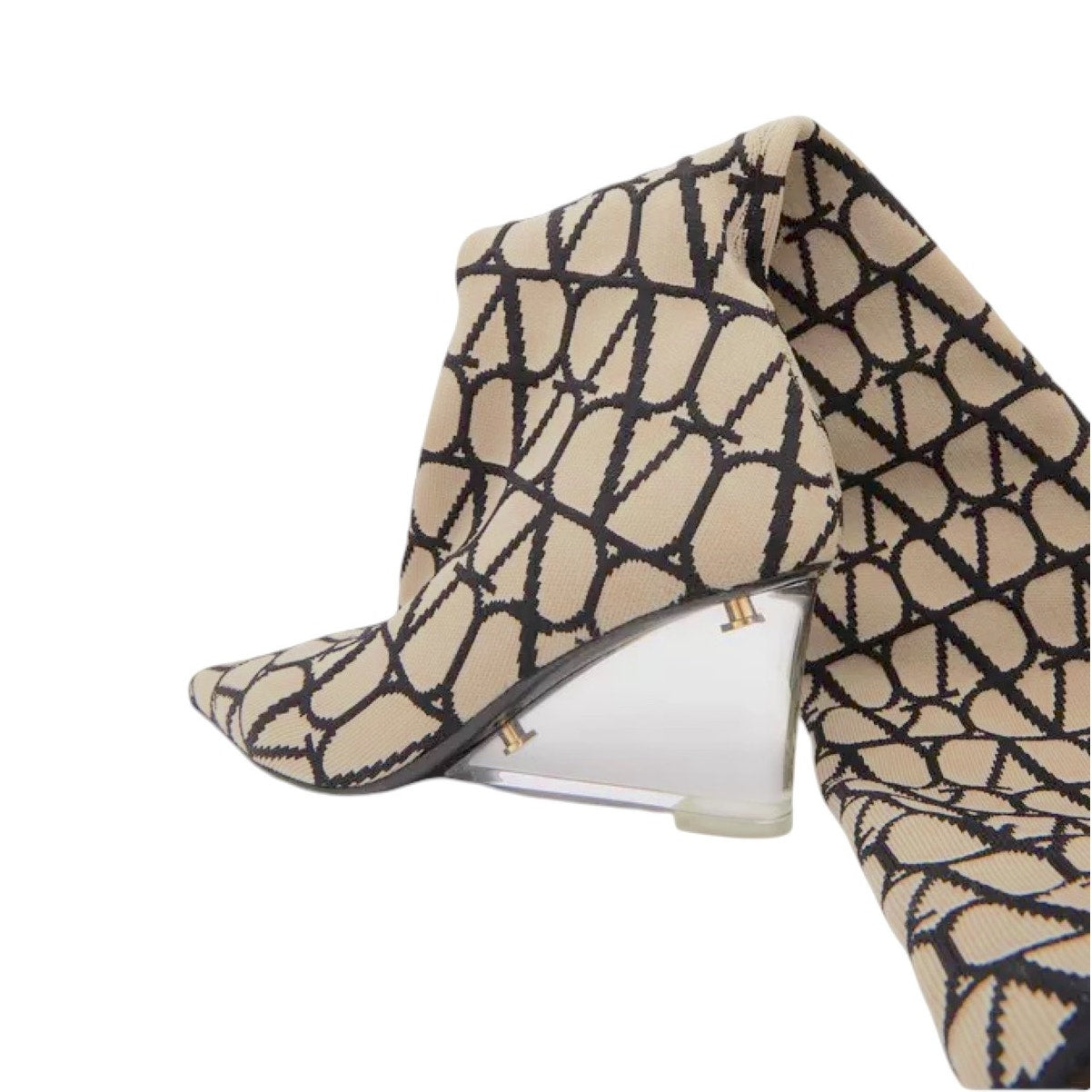 Valentino Garavani Iconographe Stretch Knit Over The Knee Boots Beige Black