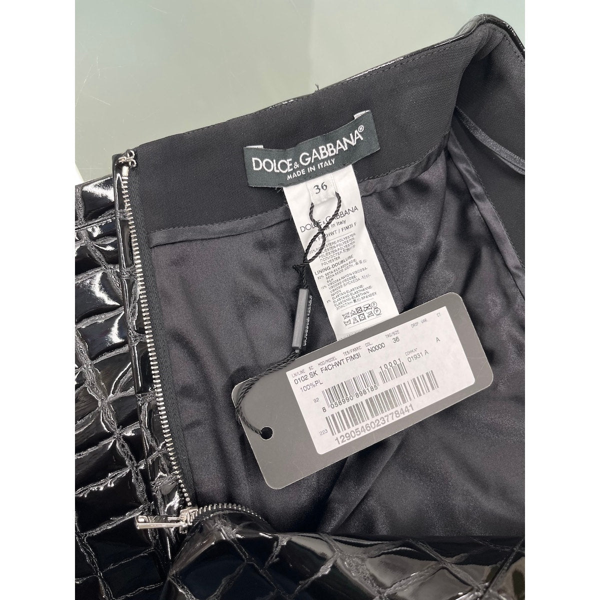 NWT Dolce & Gabbana Black Croc Faux-Leather Midi Skirt IT 36 US XXS
