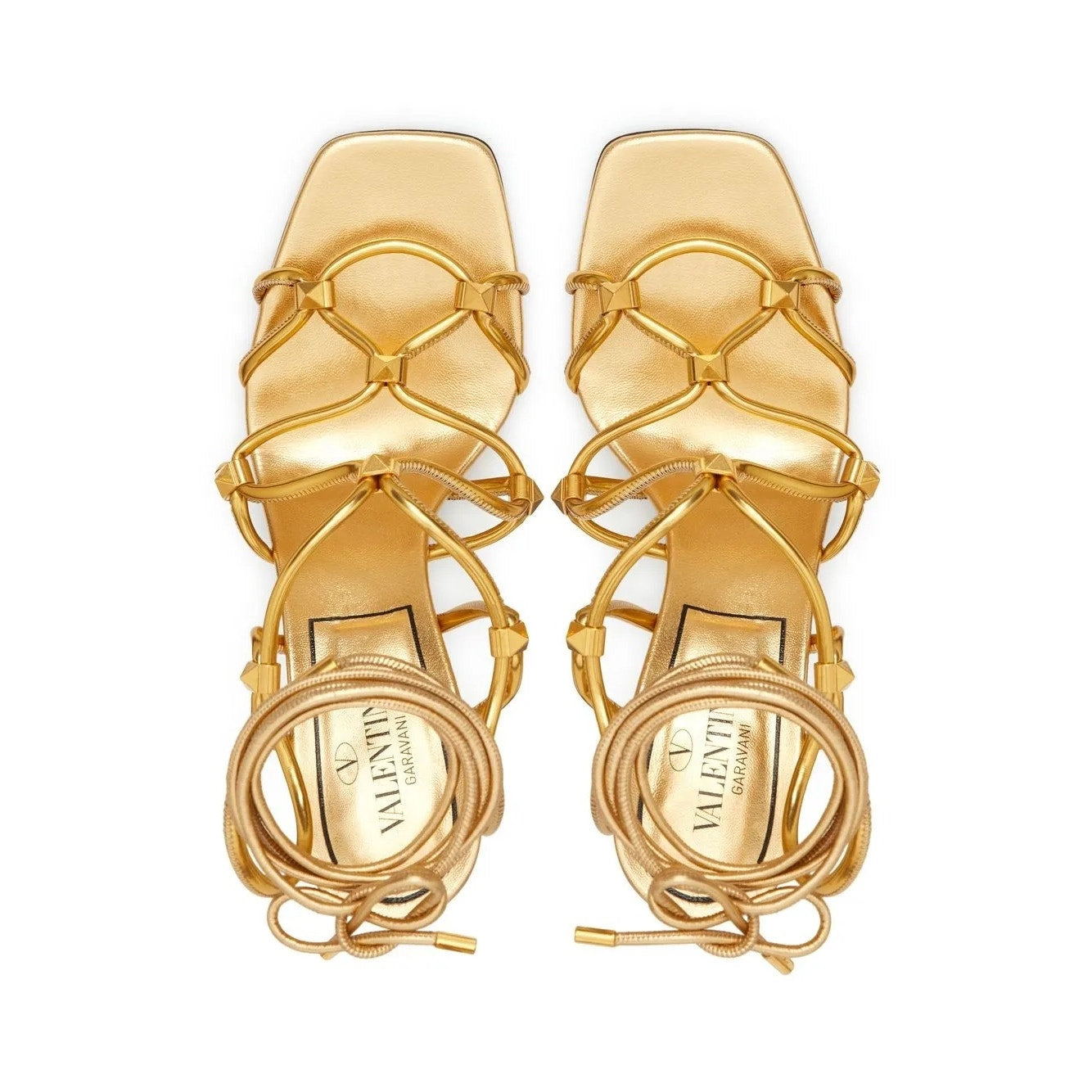 NIB Valentino Garavani Rockstud Net lace-up Heel Leather Sandals 36