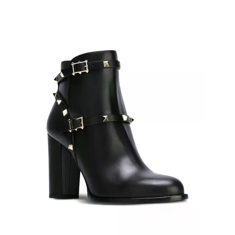 Valentino Garavani Rockstud Black Ankle Boots in Calfskin 35.5