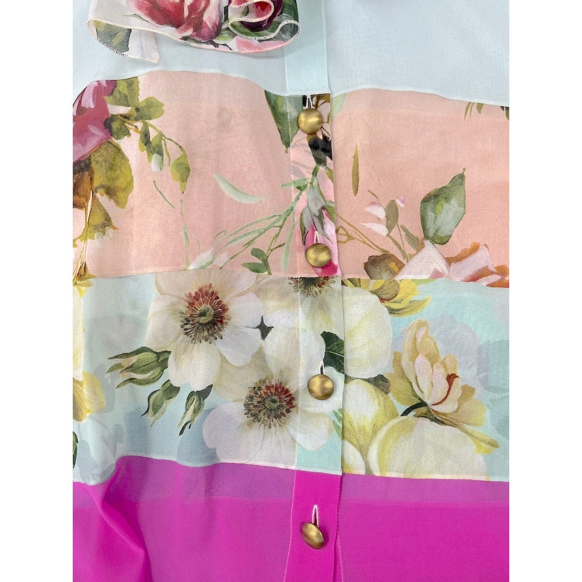NWT Dolce & Gabbana Floral Patchwork Blouse Tie Collar Silk Shirt Pink IT 38 XS