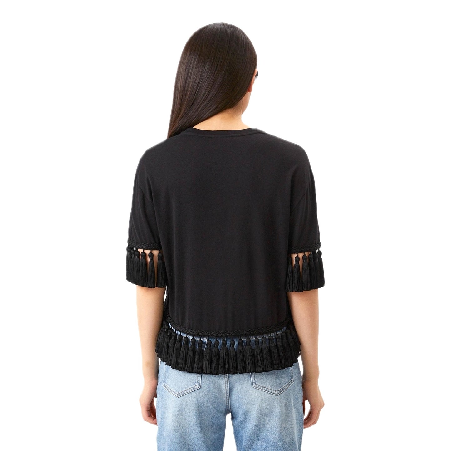 NWT Dolce & Gabbana Black Tassel Trimmings Jersey T-Shirt IT 38 XS