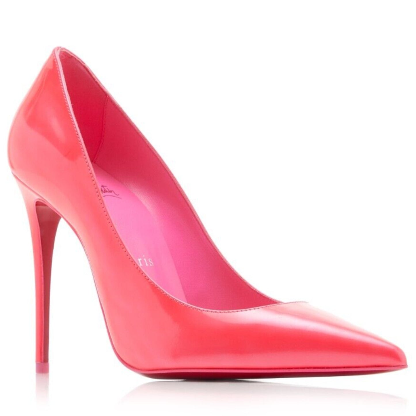 Christian Louboutin Kate 100 Pointed Toe Patent Leather Pumps Neon Pink
