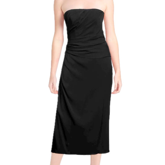 DOLCE & GABBANA Strapless Ruched Midi Dress Black 40 S