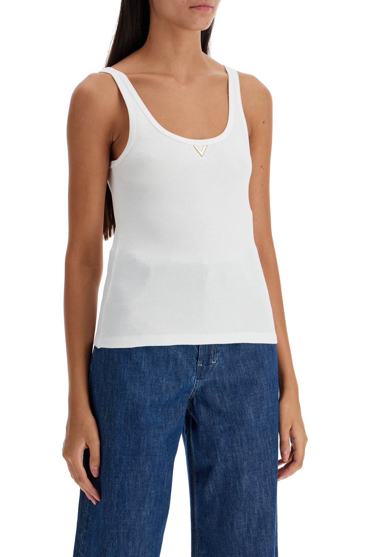 Valentino Garavani Ribbed Tank Top With V Neckline