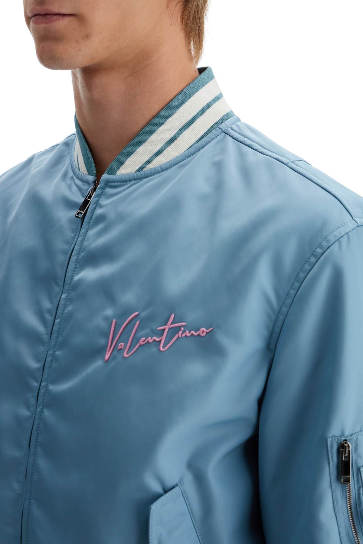 Valentino Garavani Nylon Bomber Jacket With Embroidery And Print.