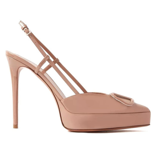 NIB Valentino Garavani Beige 120 Patent VLogo Slingback Platform Pumps 38