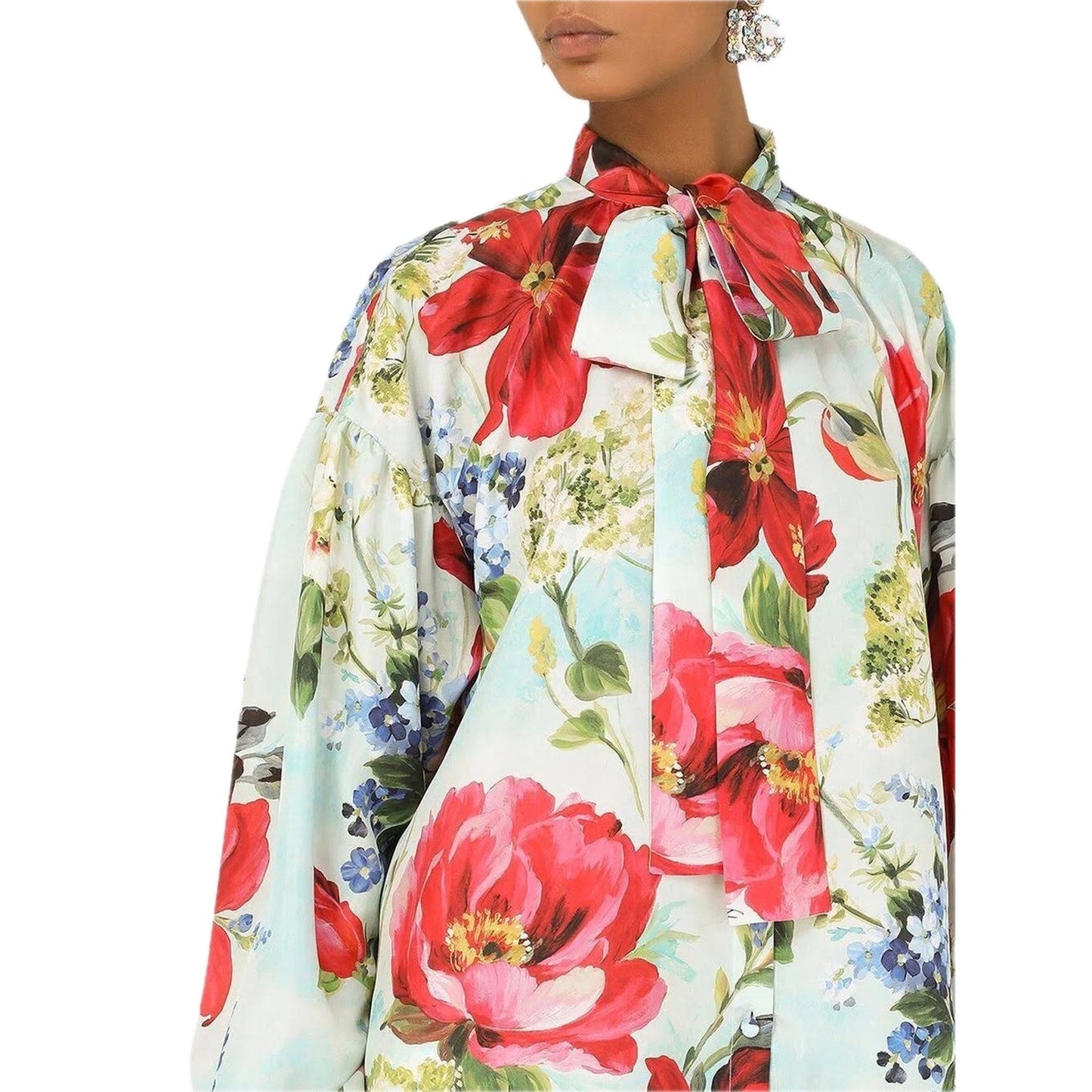 NWT  Dolce & Gabbana Floral Print Blouse Silk Shirt Multicolor IT 42 US M