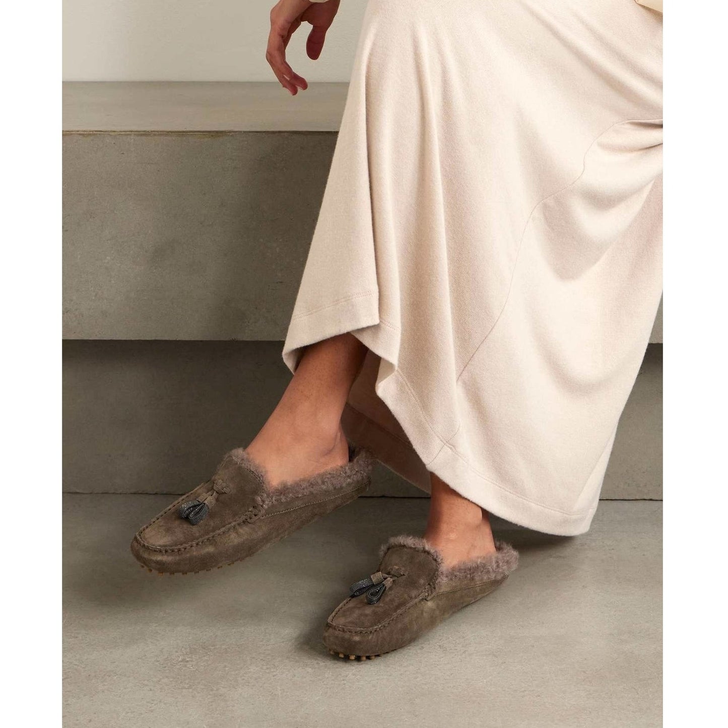 Brunello Cucinelli Monili-embellished Shearling Mule Slippers