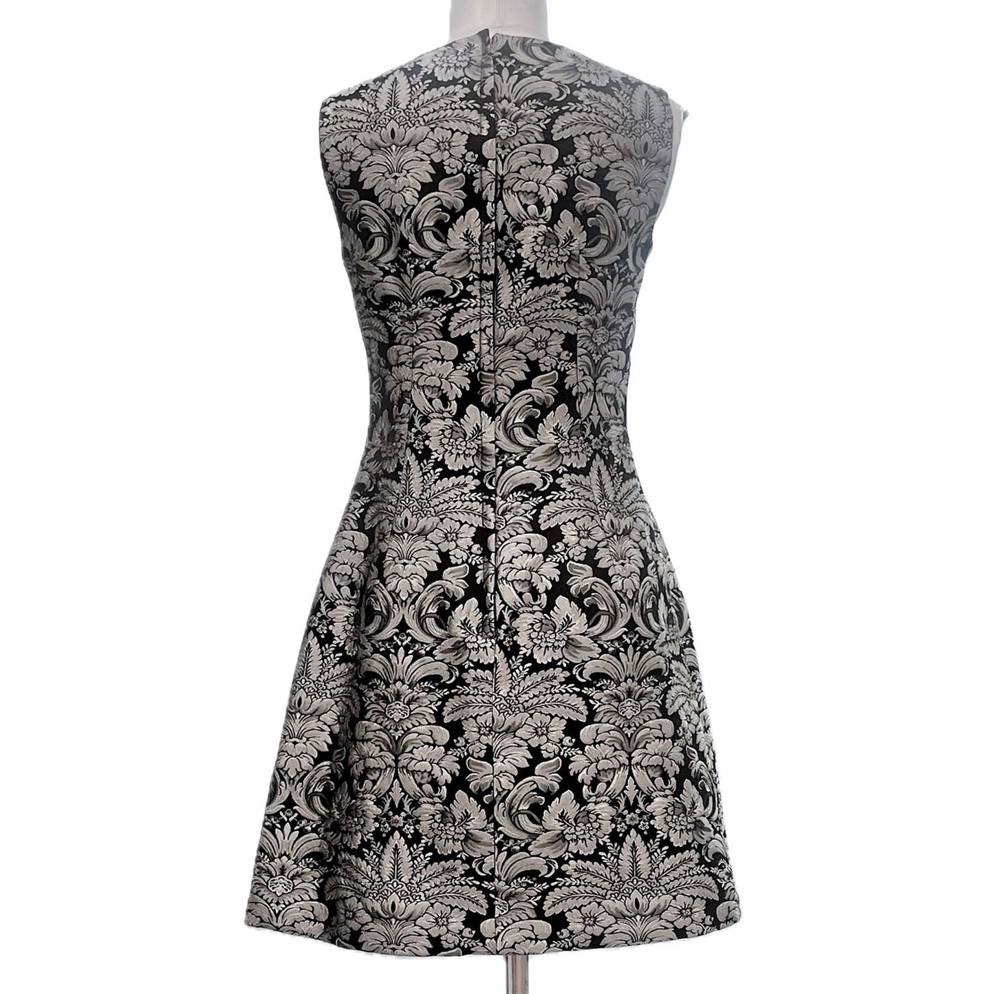 DOLCE & GABBANA Silver Metallic Jacquard Sleeveless Mini Dress 40 S