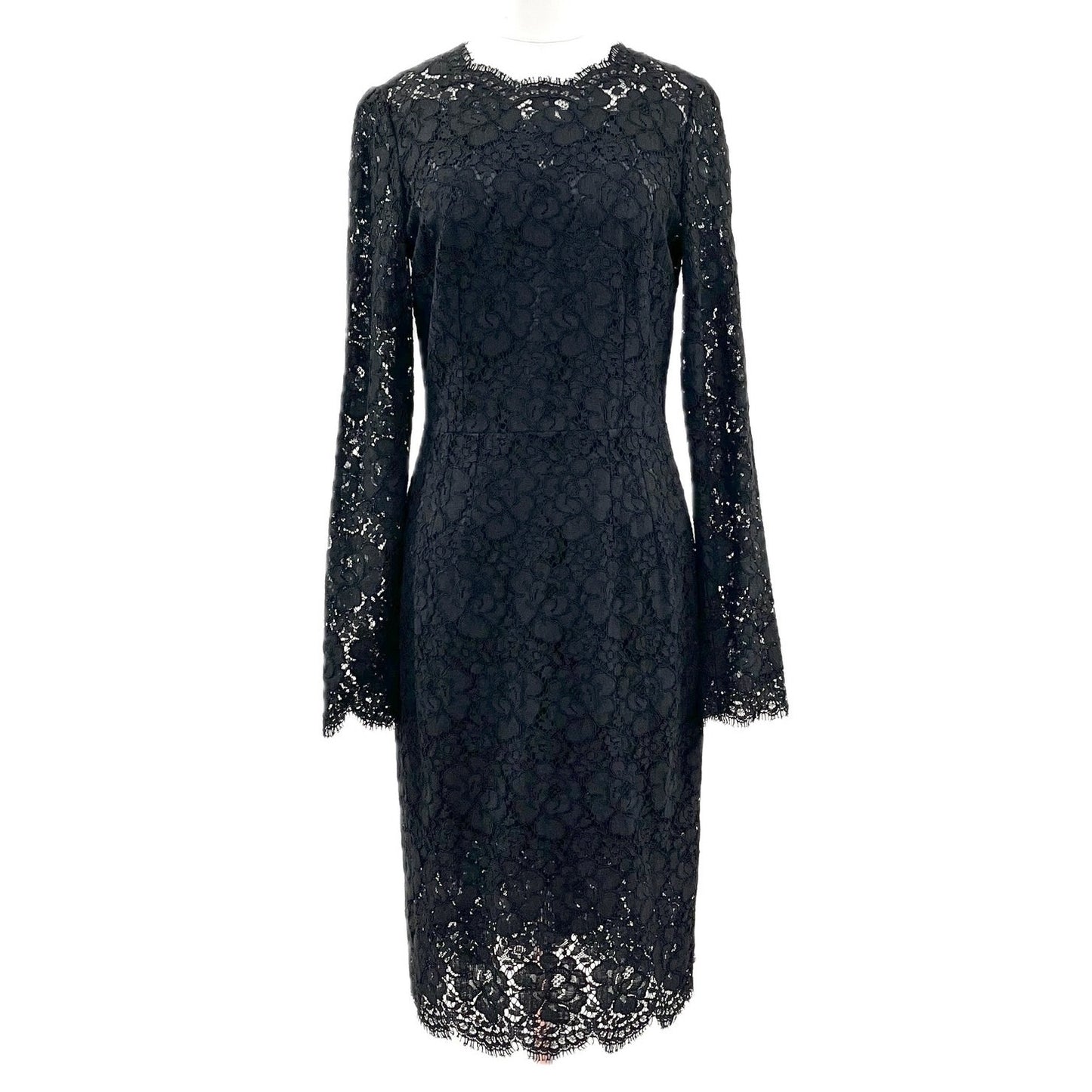 NWT Dolce & Gabbana Black Corded Lace Long Sleeve Midi Dress 46 XL
