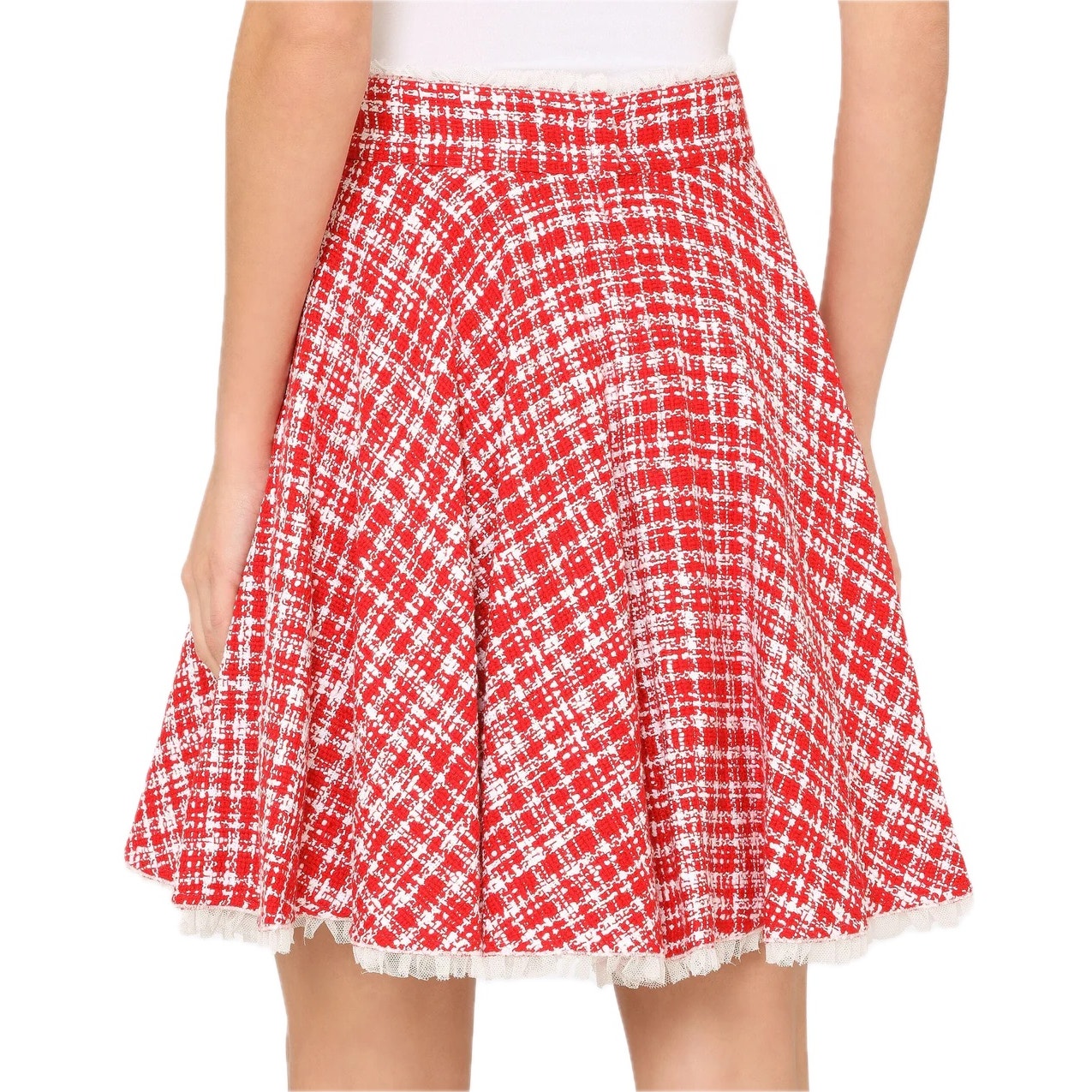 NWT Dolce & Gabbana Red White Tweed Circle Mini Skirt IT 38 US XS