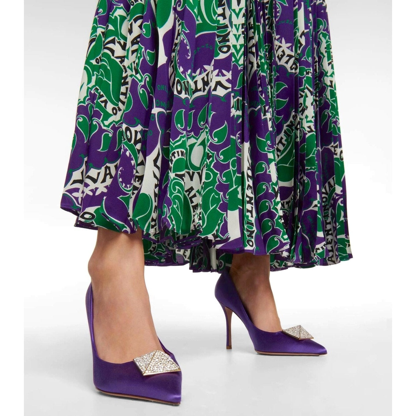 Valentino Garavani Purple Crystal One Stud Pointed-toe Satin Pumps 39.5