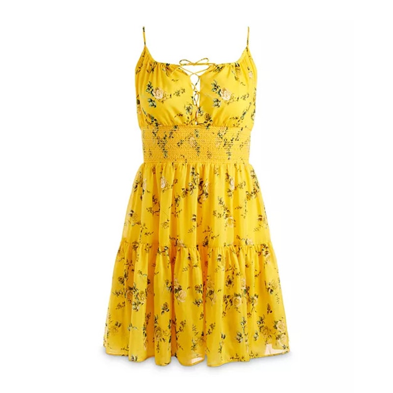 Alice + Olivia Lai Smocked Floral cotton Silk voile mini dress Yellow