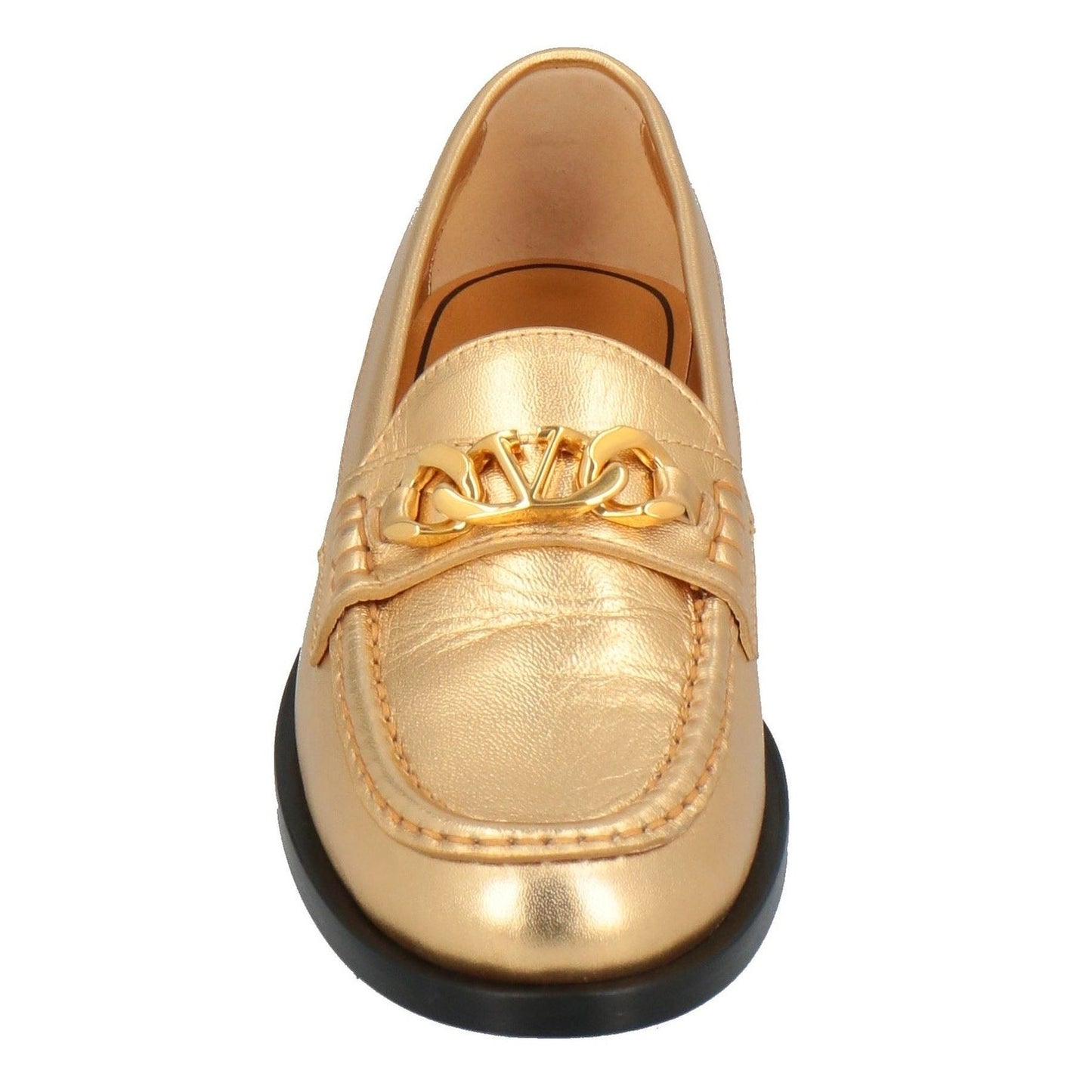 NIB Valentino Garavani  Vlogo Chain Metallic Napa Leather Loafers Gold 38.5