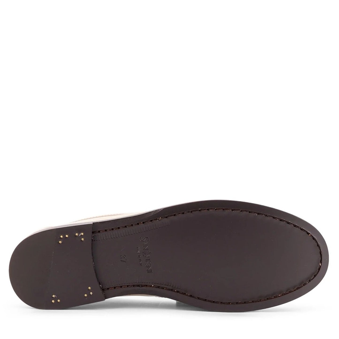 NIB Saint Laurent YSL Logo Plaque Leather Penny Loafers White