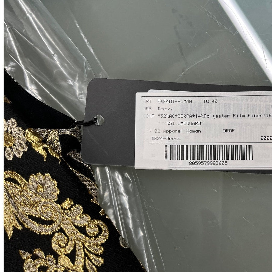 DOLCE & GABBANA Gold Metallic  Jacquard Sleeveless Mini Dress 42 M