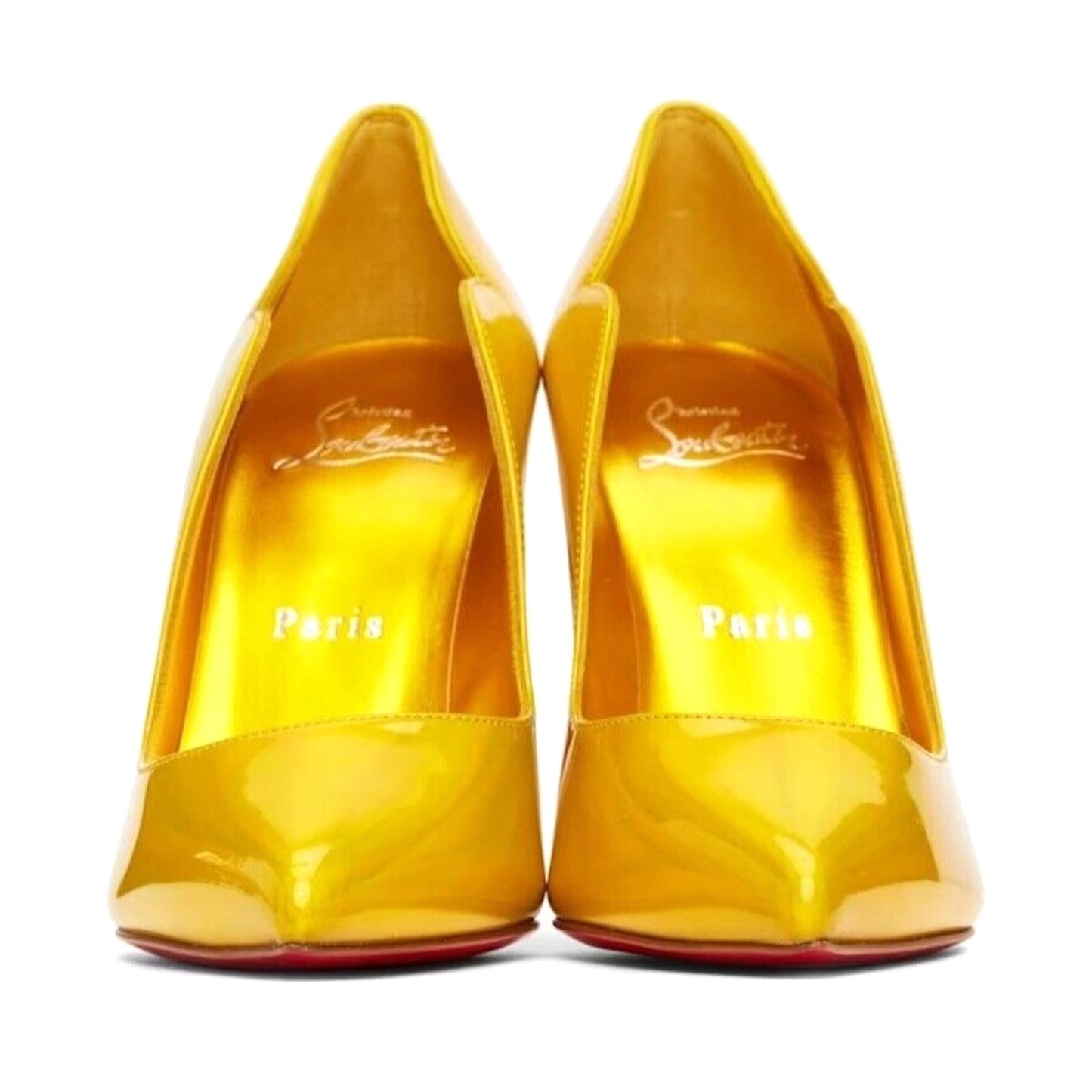 Christian Louboutin Hot Chick 100 patent Leather psychic yellow Pumps 39.5