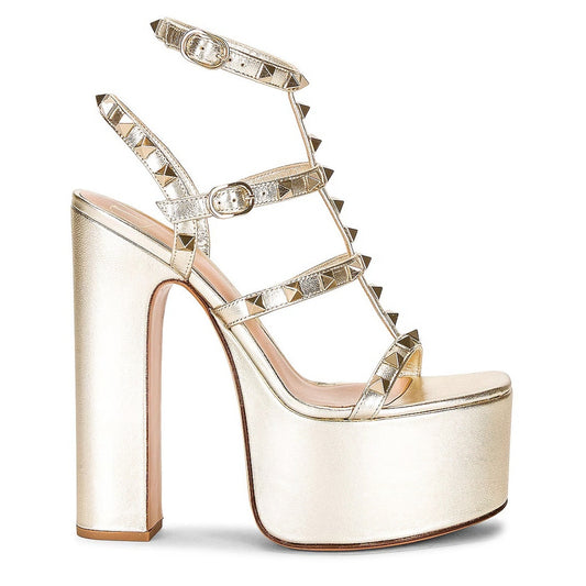 Valentino Garavani 155mm Rockstud Metallic Leather Platform Sandals