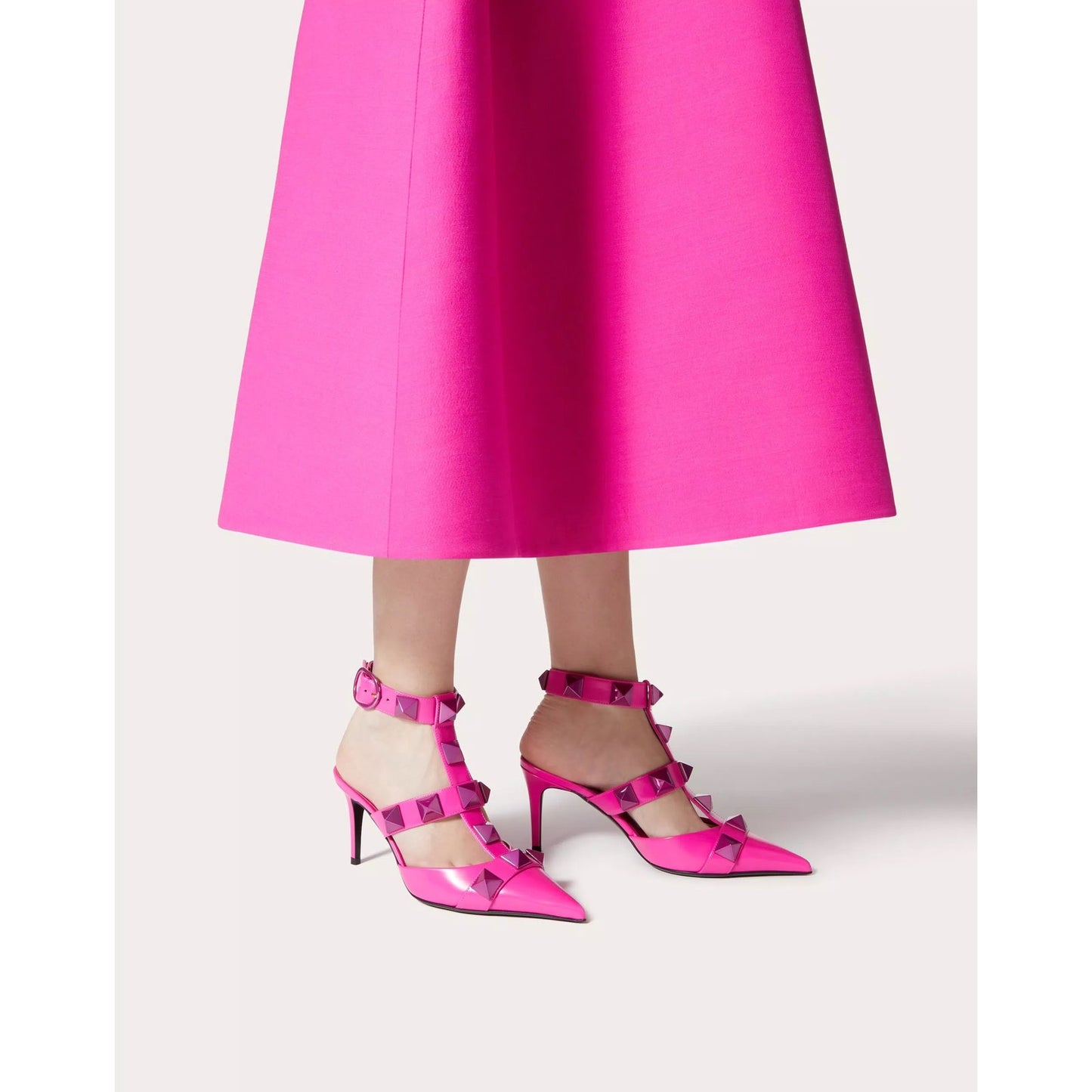 Valentino Garavani Pink PP Roman Stud Ankle Strap Leather Pumps