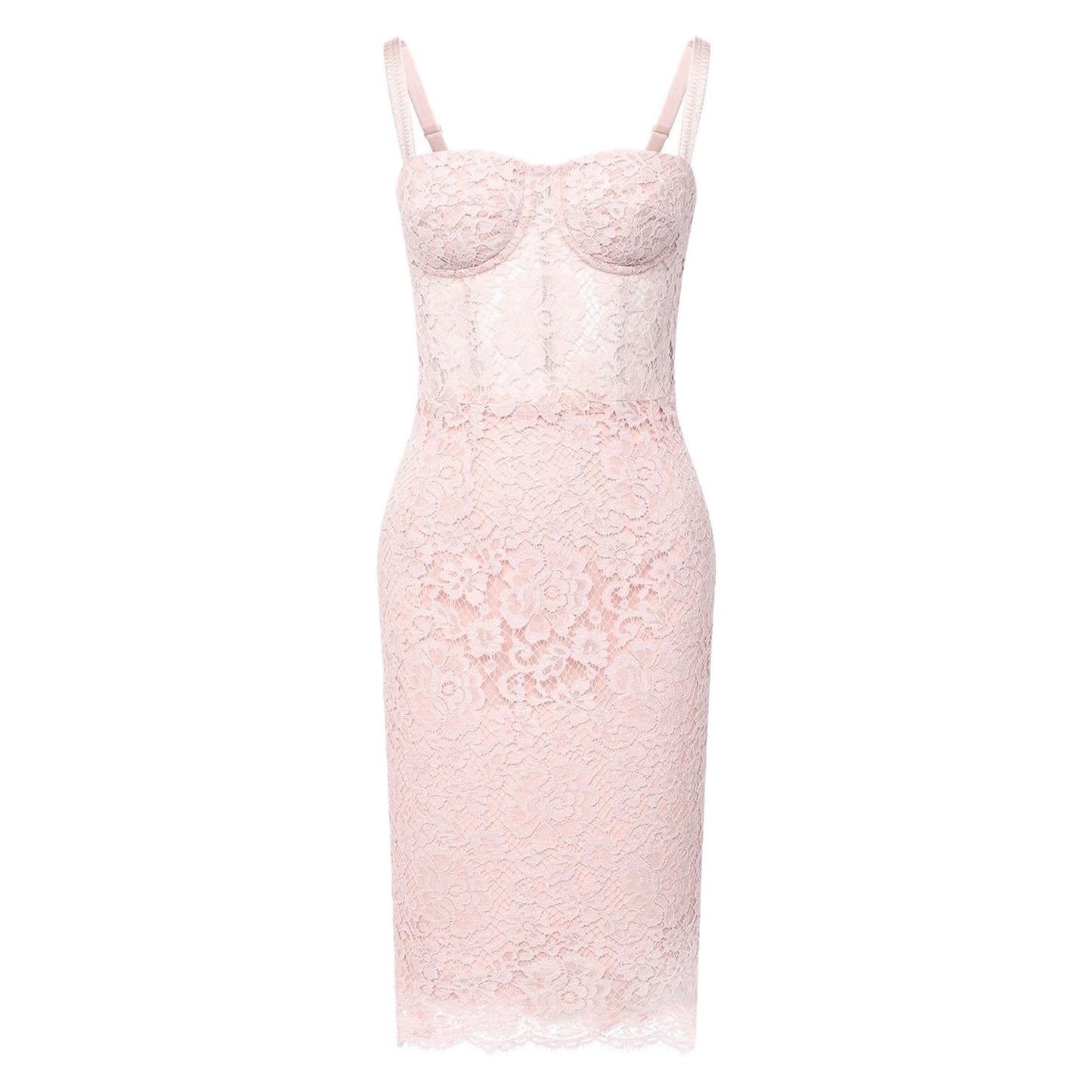 NWT DOLCE & GABBANA Floral Lace Bustier MIdi Dress Pink IT 44 / L