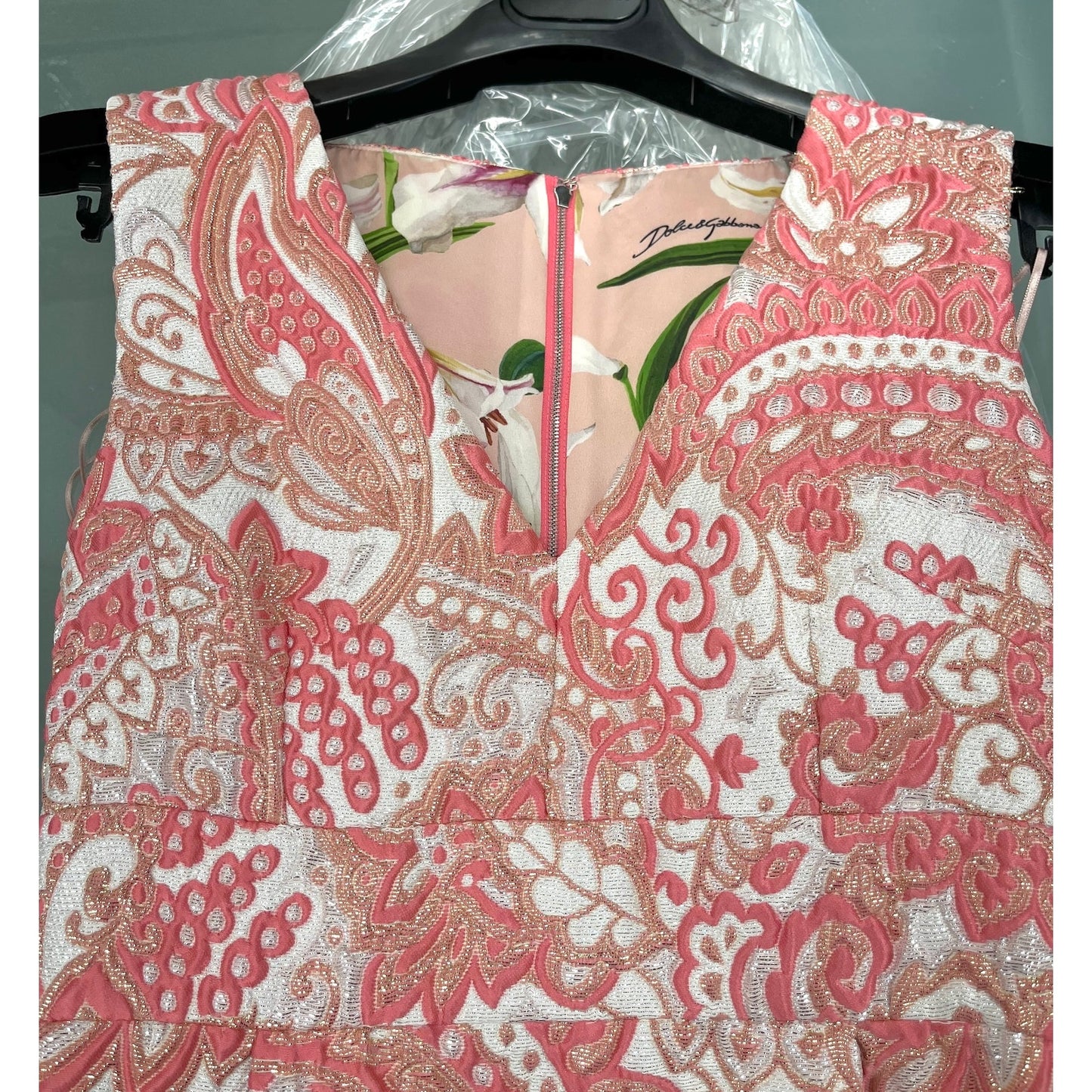 NWT Dolce & Gabbana Pink Floral Jacquard Pleated Sheath Mini Dress IT 42 M