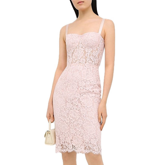 NWT DOLCE & GABBANA Floral Lace Bustier MIdi Dress Pink IT 44 / L