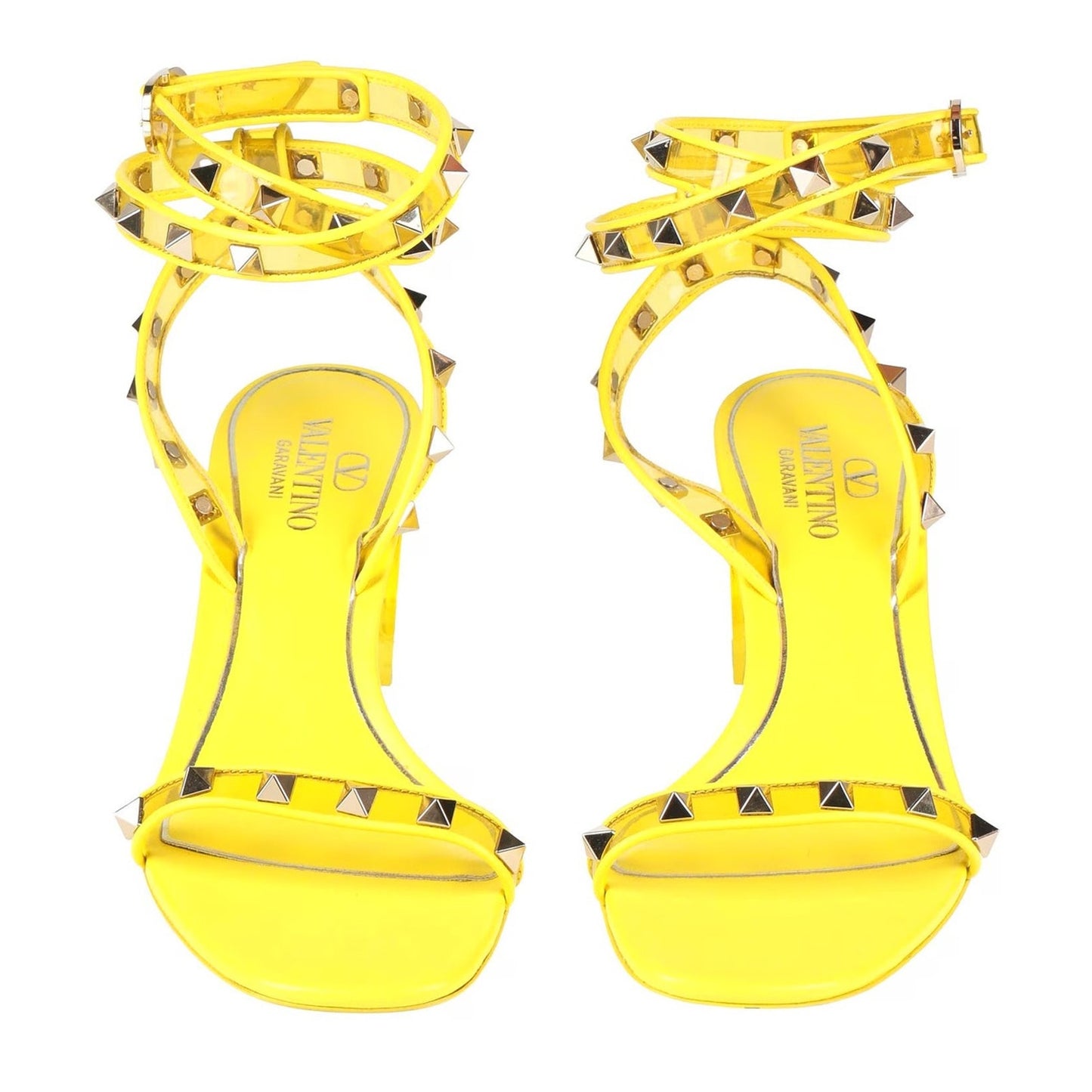 Valentino Garavani Yellow Rockstud PVC Leather Sandals