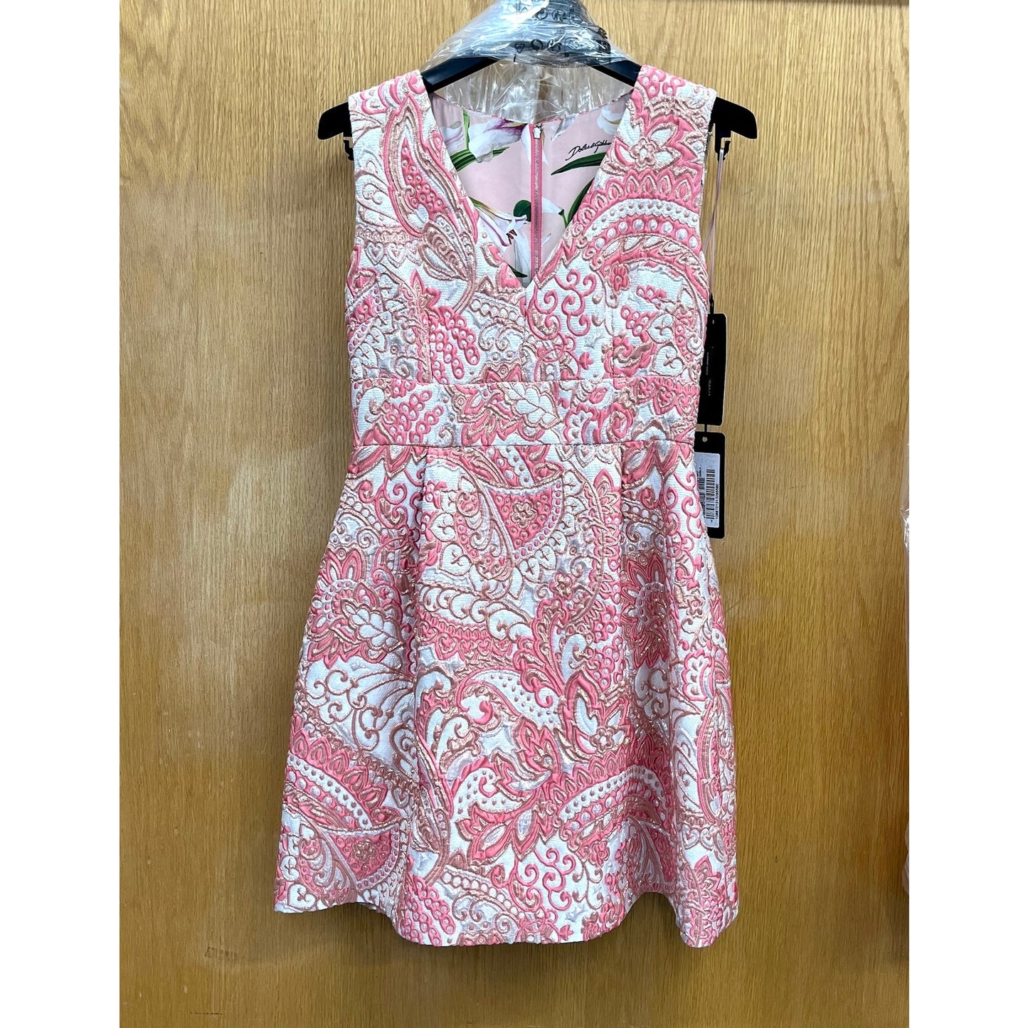 NWT Dolce & Gabbana Pink Floral Jacquard Pleated Sheath Mini Dress IT 42 M