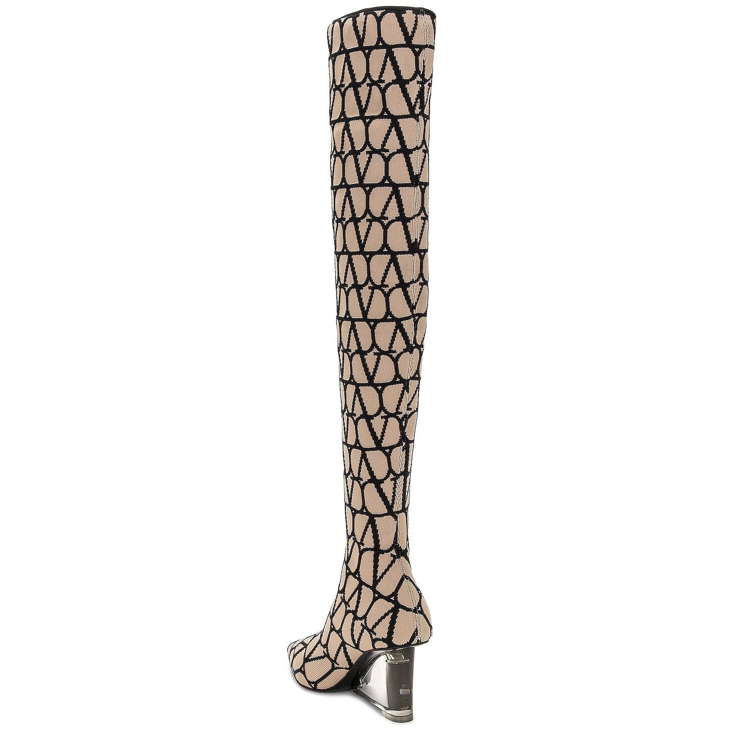 Valentino Garavani Iconographe Stretch Knit Over The Knee Boots Beige Black