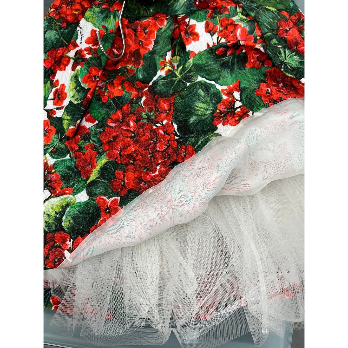 NWT Dolce & Gabbana Red Floral Geranium Pleated Mini Dress IT 42 M