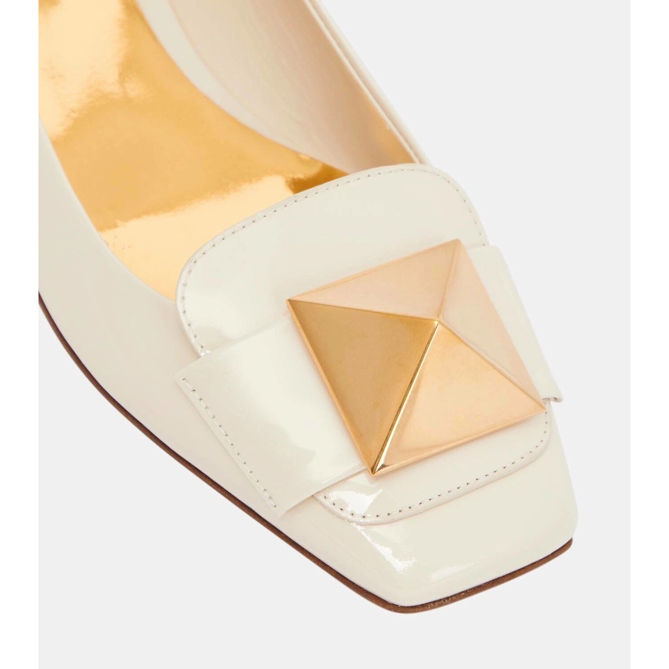 Valentino Garavani Ivory One Stud Flat Patent Leather Ballerina Shoes