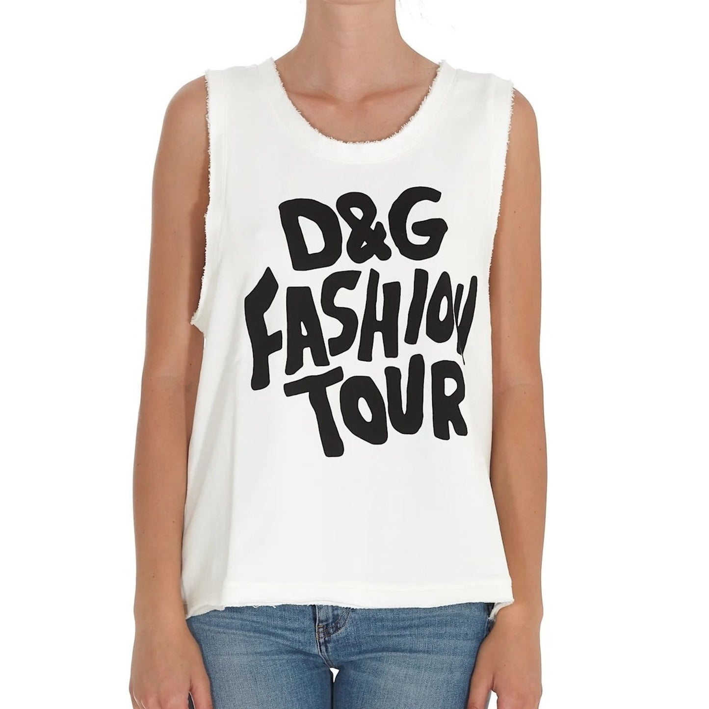 NWT Dolce & Gabbana White D&G Fashion Tour Sleeveless T-Shirt IT 38 XS