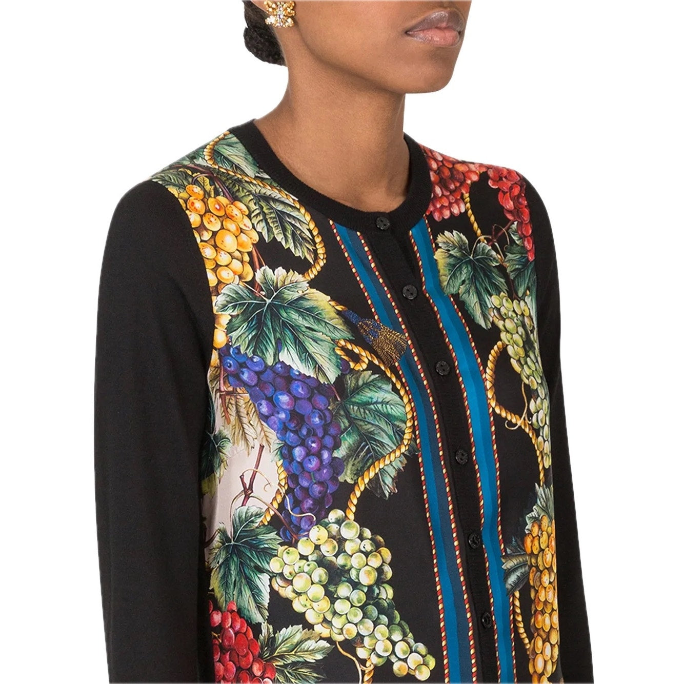 NWT Dolce & Gabbana Black Grape Print Buttoned Cardigan top  IT 40 US S S