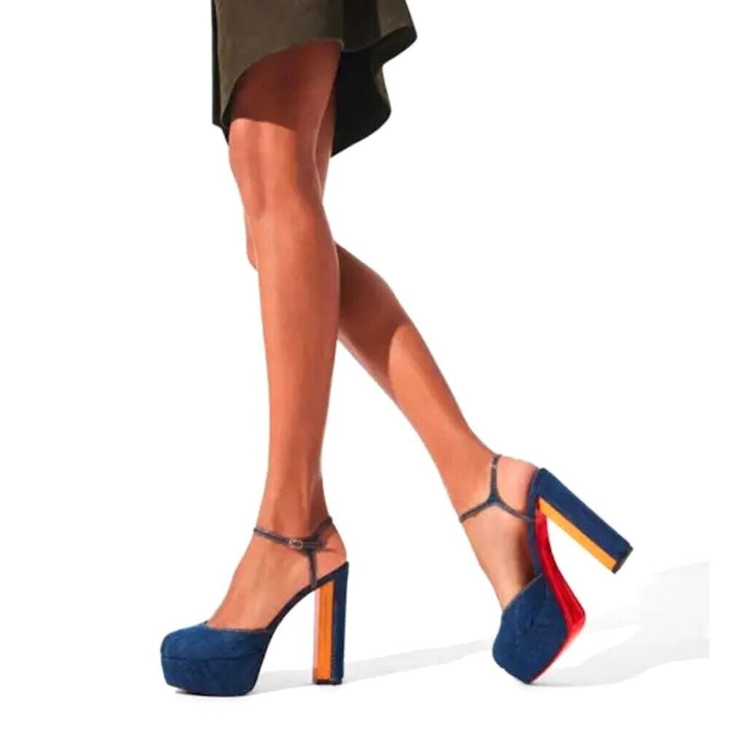 CHRISTIAN LOUBOUTIN Coluna 130 Denim Platform Mary Jane Pumps Blue